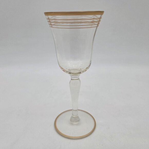 Unbranded Other - Vintage 1940s Cordial Glasses Clear Stemmed With Gold Rim & Stripe Design 5.5"